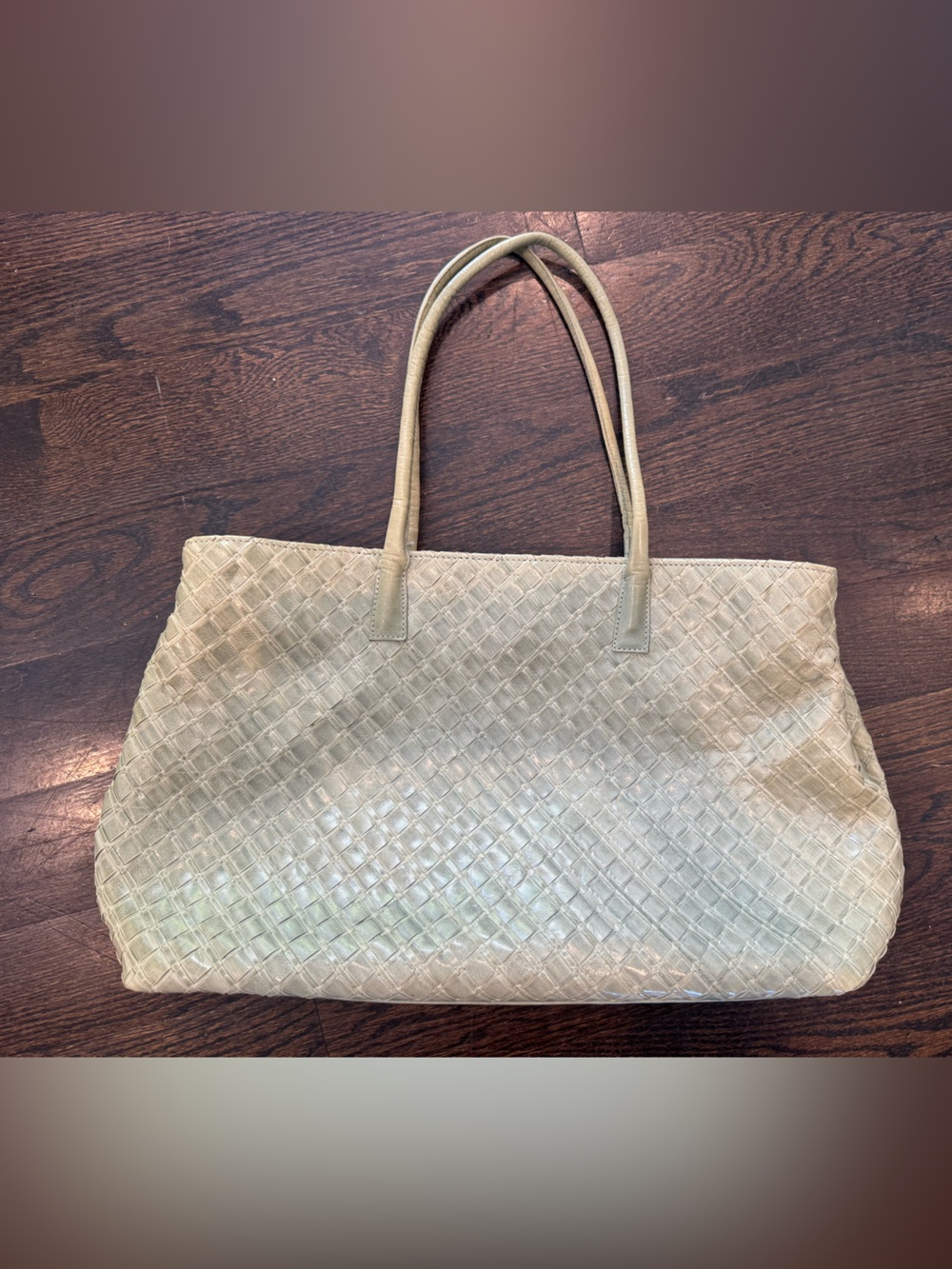 Pons Quintana Woven Leather Tote Bag in sage green